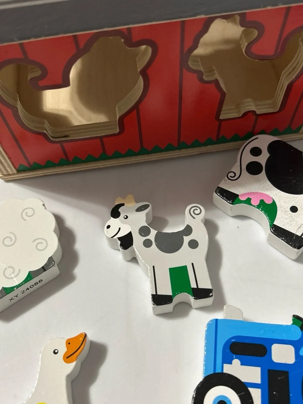 Wooden Farm Animal Shape Sorter Toy - Red and Natural
